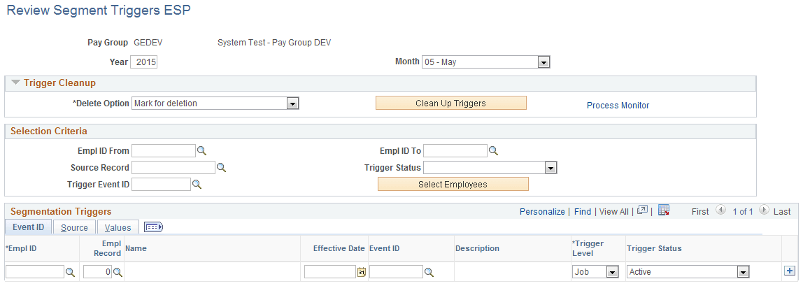 Review Segment Triggers ESP page