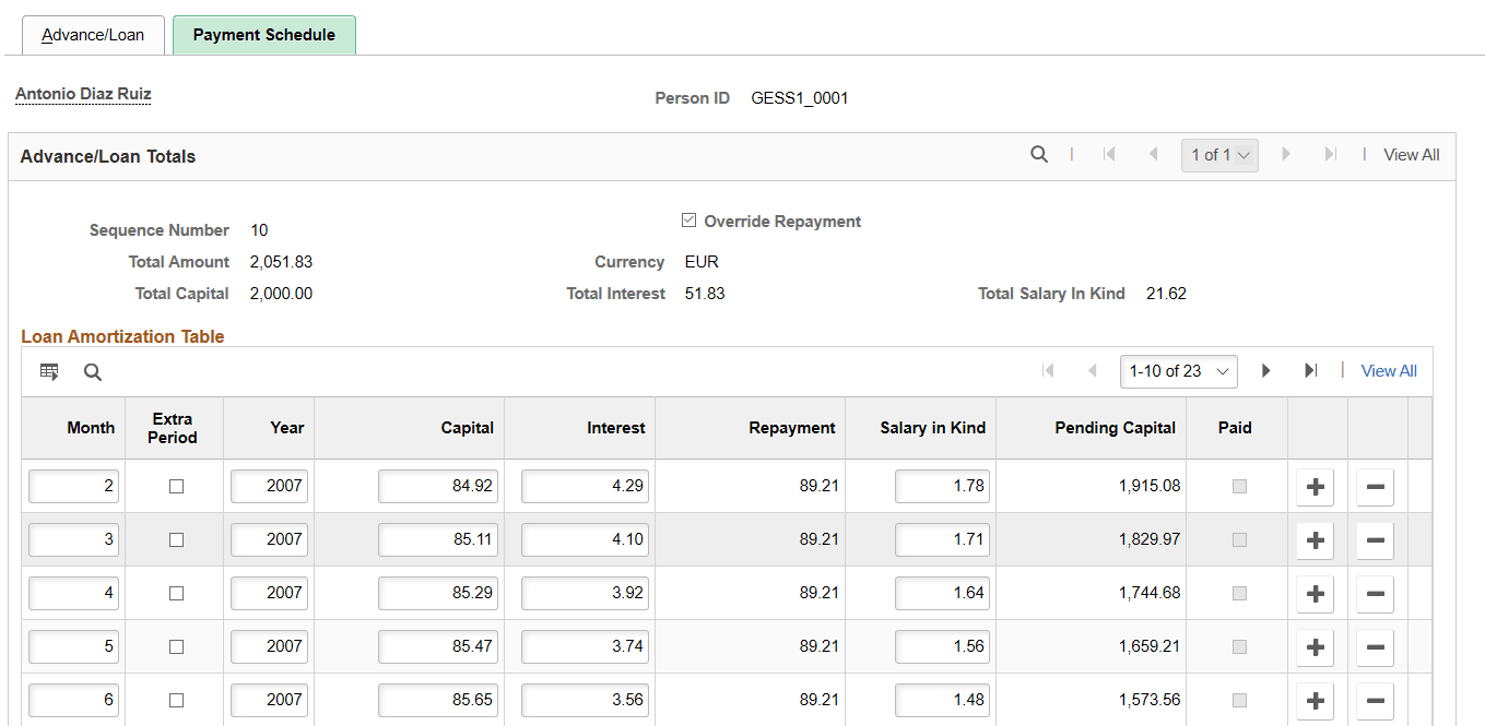 Payment Schedule page