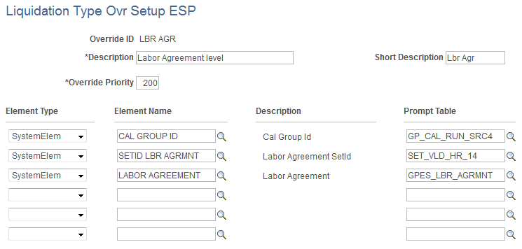 Liquidation Type Override Setup ESP page