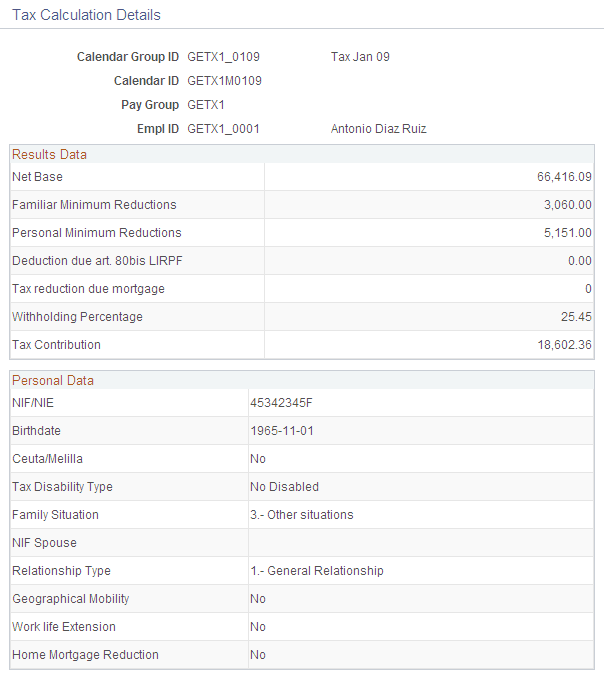 Tax Calculation Details page (1 of 3)