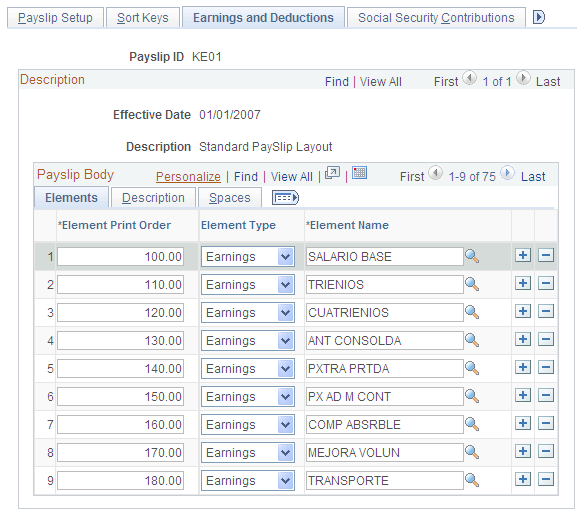 Earnings and Deductions page