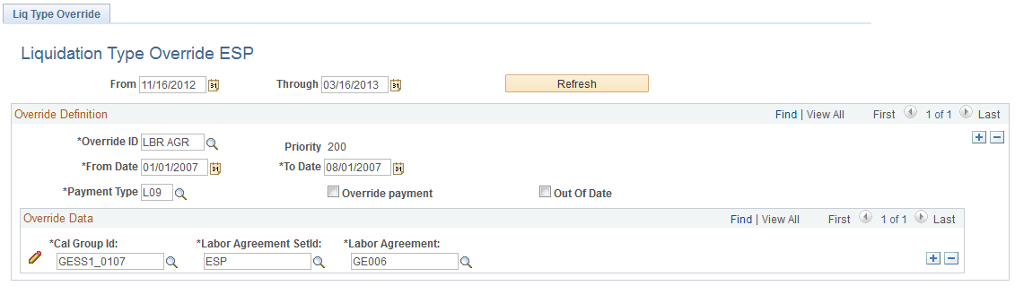 Liquidation Type Override ESP page