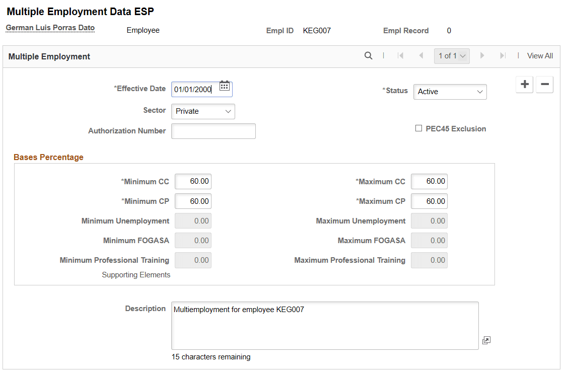 Multiple Employment Data page