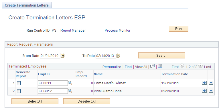 Create Termination Letters page