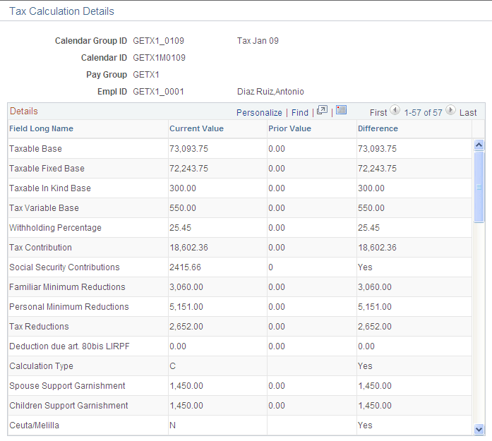 Tax Calculation Details page