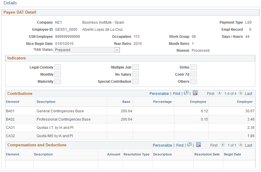 Individual Report ESP - Details page