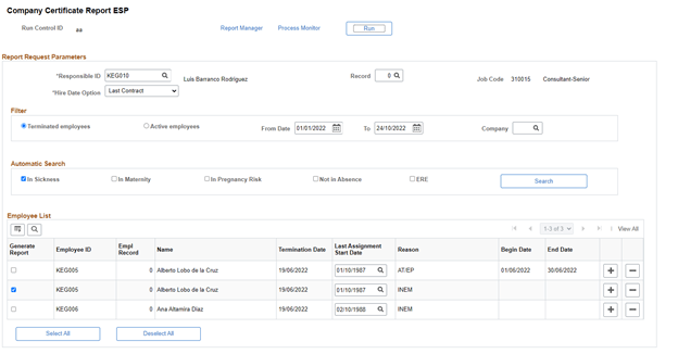 Company Certificate Report ESP page
