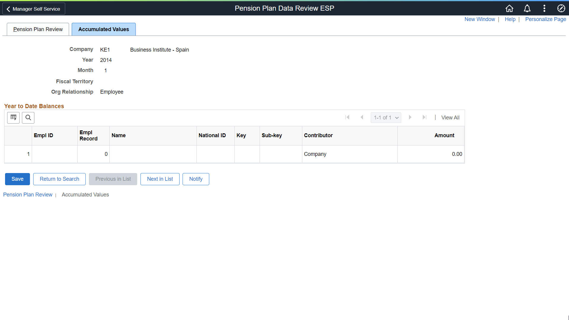 Accumulated Values page