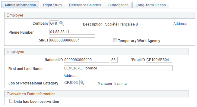 Maternity Certificates FRA - Admin Information page