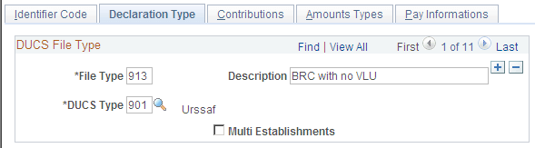 DUCS Parameters FRA - Declaration Type page