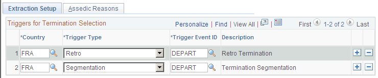 Extraction Setup page