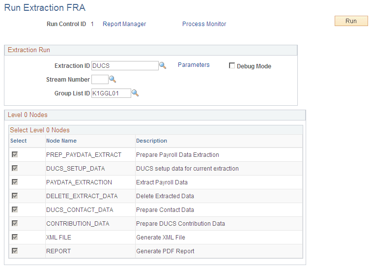 Run Extraction FRA page (1 of 2)