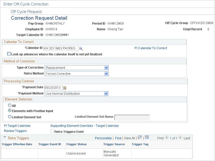 Correction Request Detail page