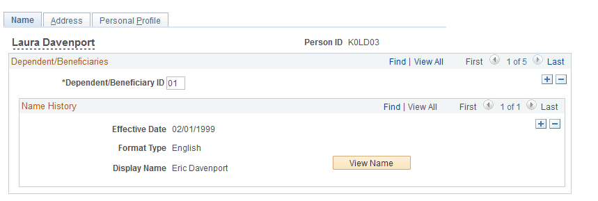 Dependent Information page