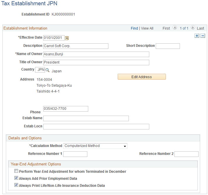 Tax Establishment JPN page