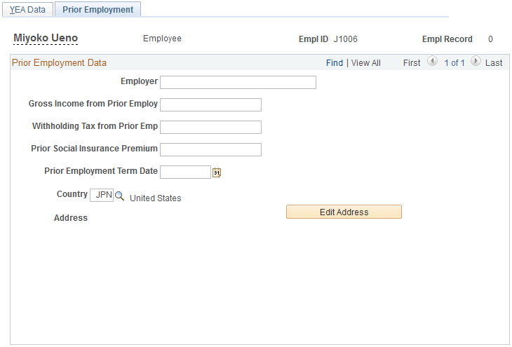 Prior Employment page