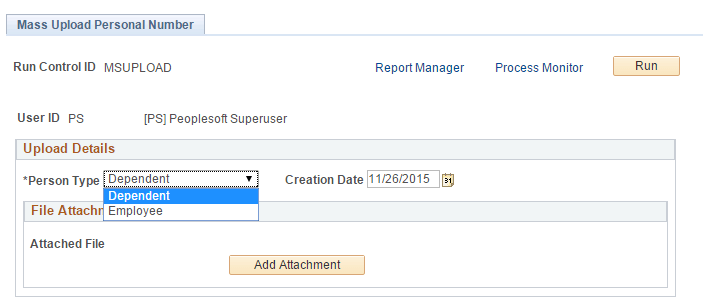 Mass Upload Personal Number Page