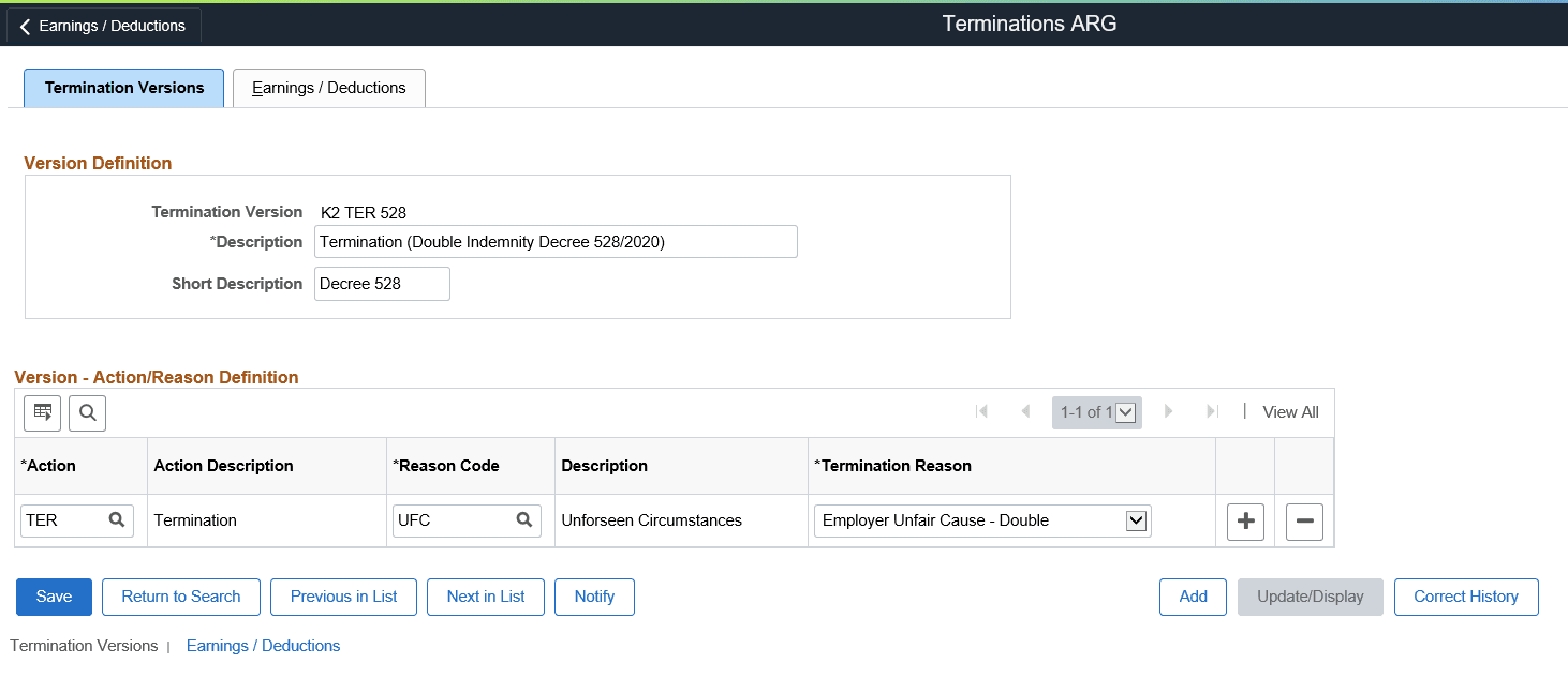 Termination Versions page