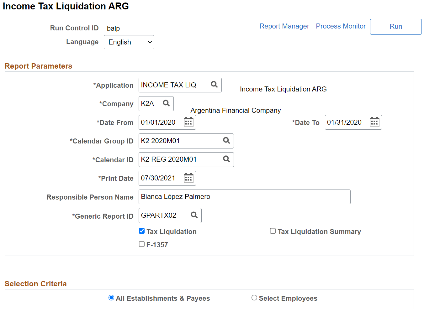 Income Tax Liquidation page