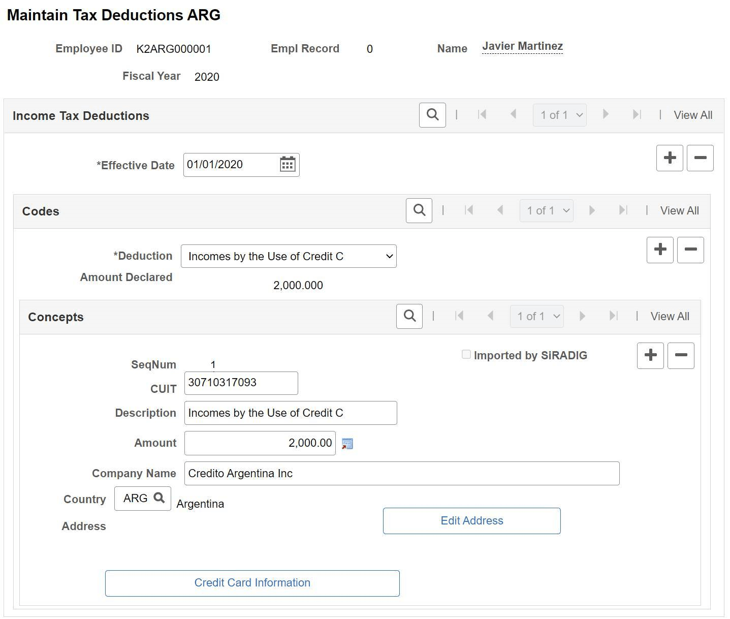 Maintain Tax Deductions ARG Page