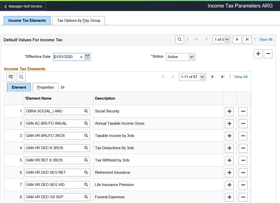 Income Tax Parameters ARG page