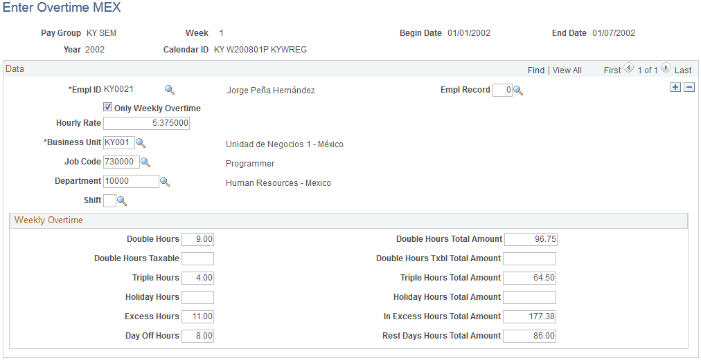 Enter Overtime MEX page (weekly overtime)