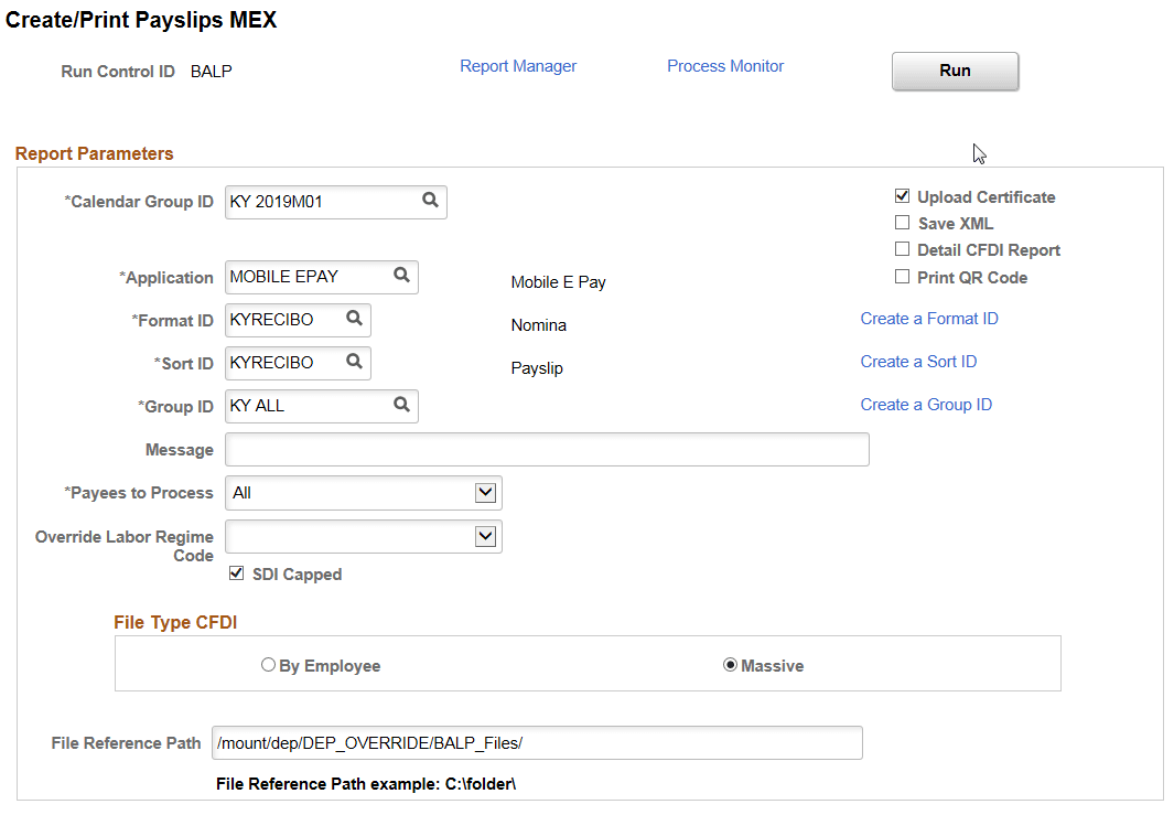 Create/Print Payslips MEX page_Upload Certificate