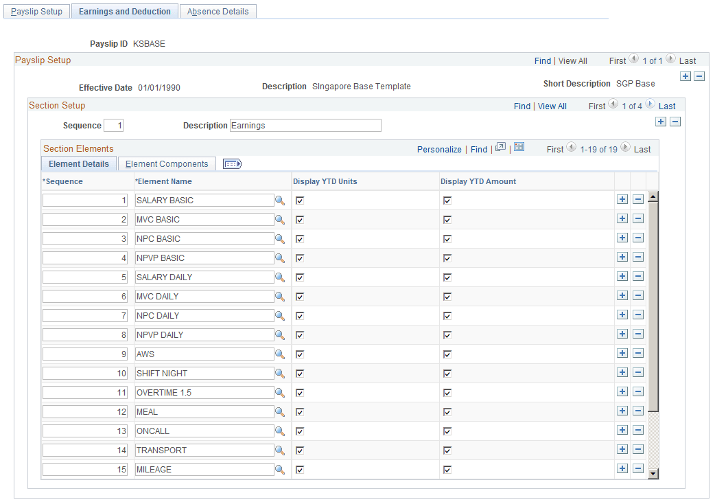 Earnings and Deduction: Element Details tab