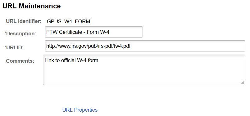 URL Maintenance page