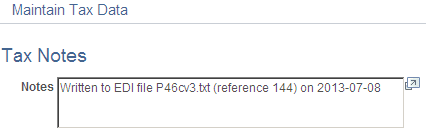 Maintain Tax Data - Tax Notes page
