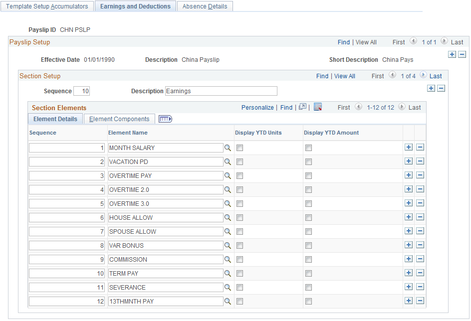Earnings and Deductions page: Element Details tab