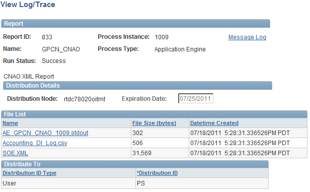 Sample View Log/Trace page for GPCN_CNAO