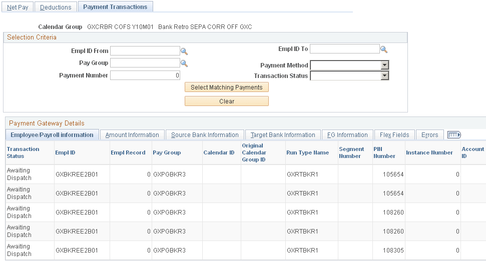 Payment Transactions page