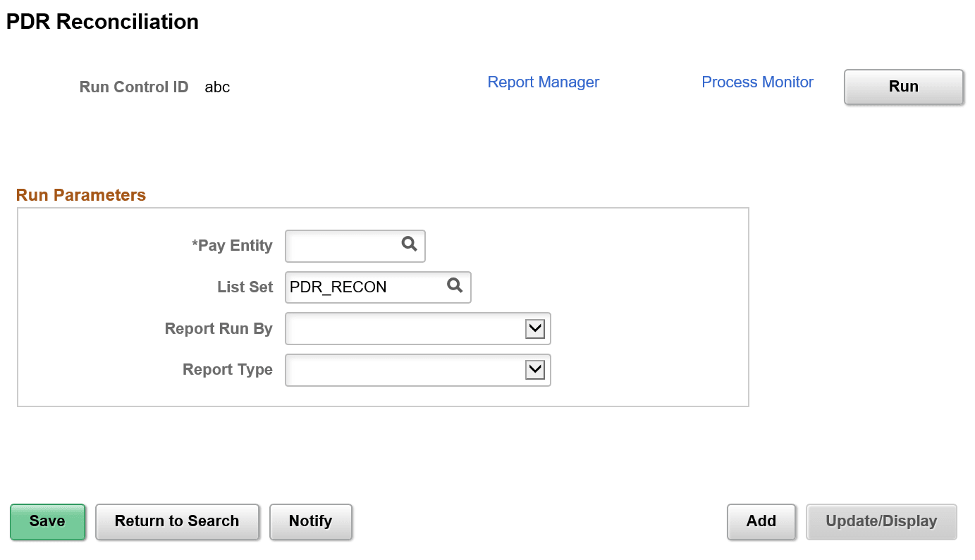 PDR Reconciliation page