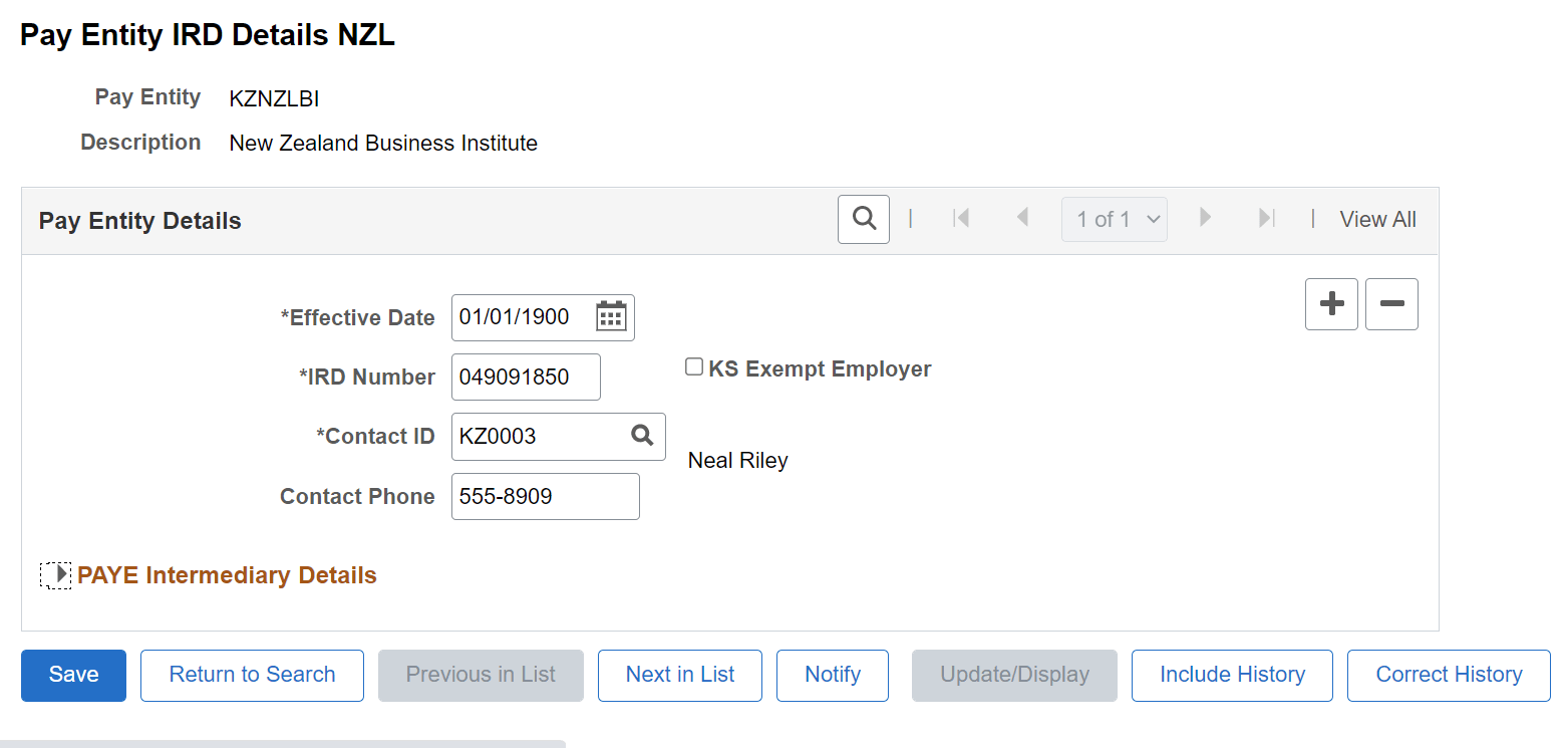 Pay Entity IRD Details NZL page