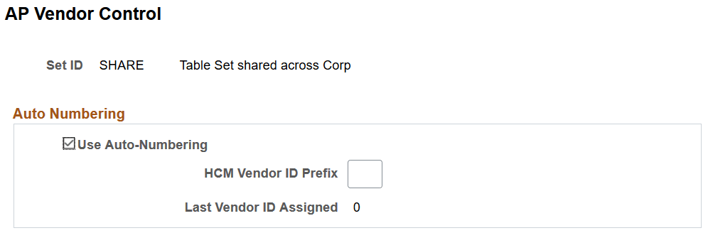 AP Vendor Control page