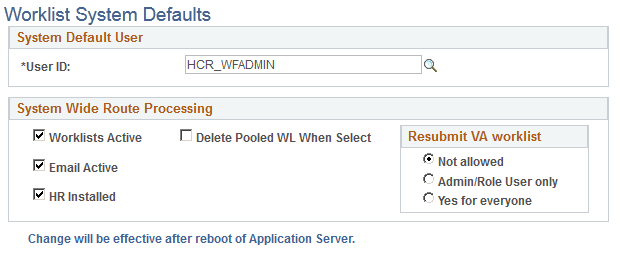 Worklist System Defaults page