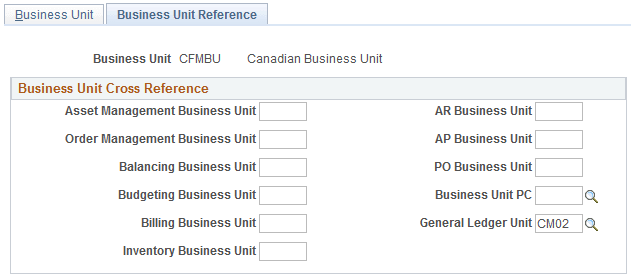 Business Unit Reference page