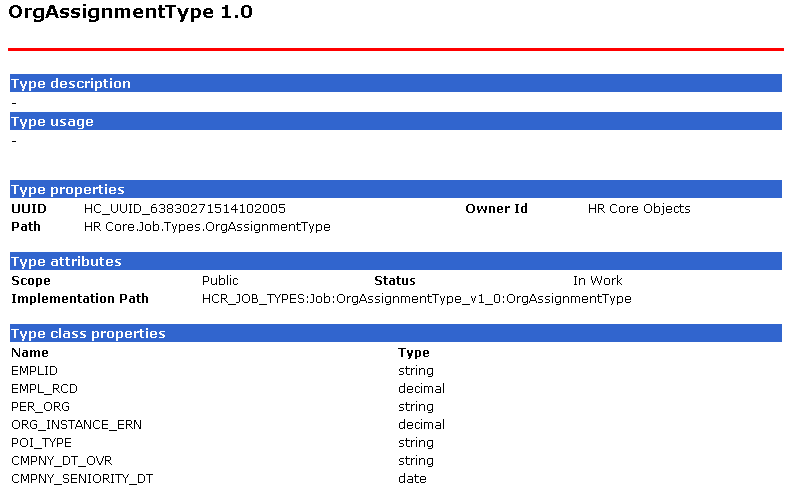 Viewing type details for a selected service