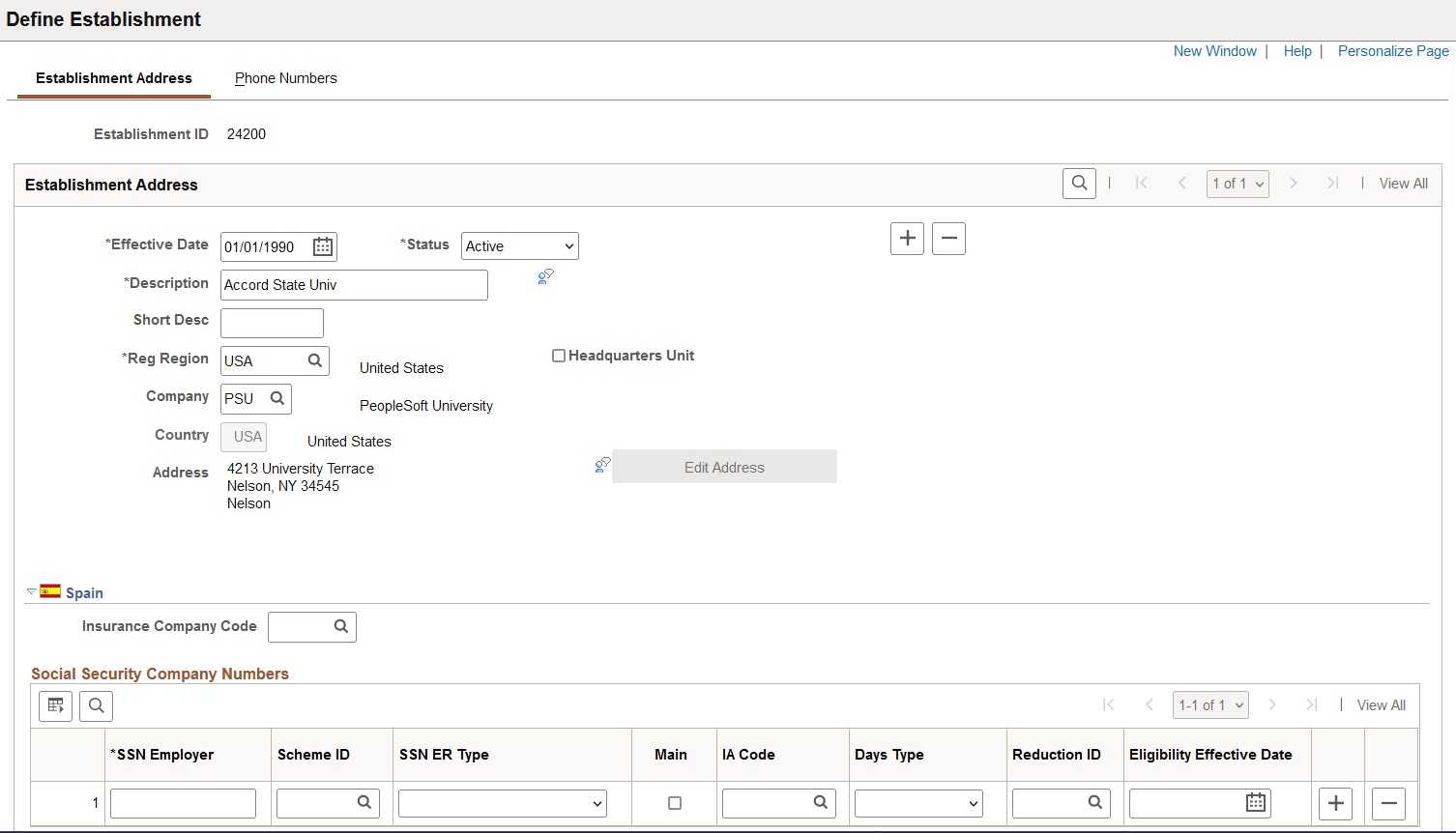 Establishment Address page (1 of 5)