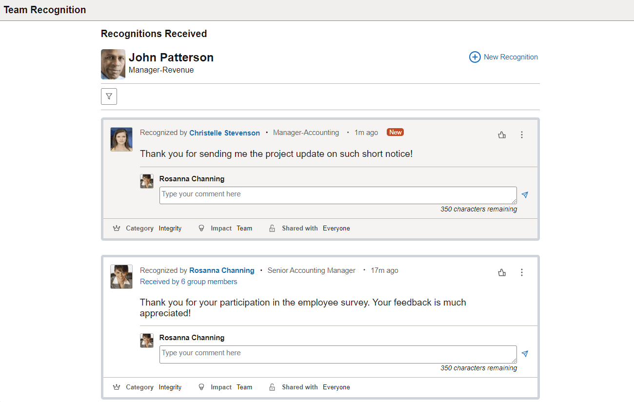 Recognition Received page
