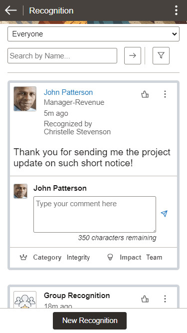 <>(Smartphone) Recognition - <Everyone or My Peers> page
