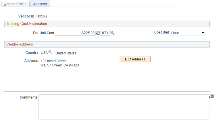 Vendors - Address page