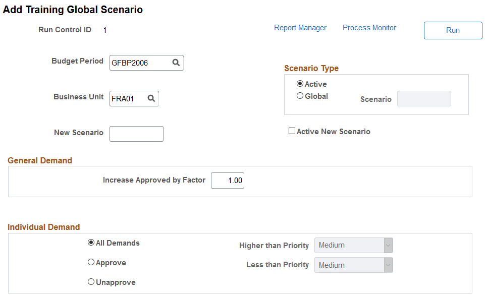 Add Training Global Scenario page
