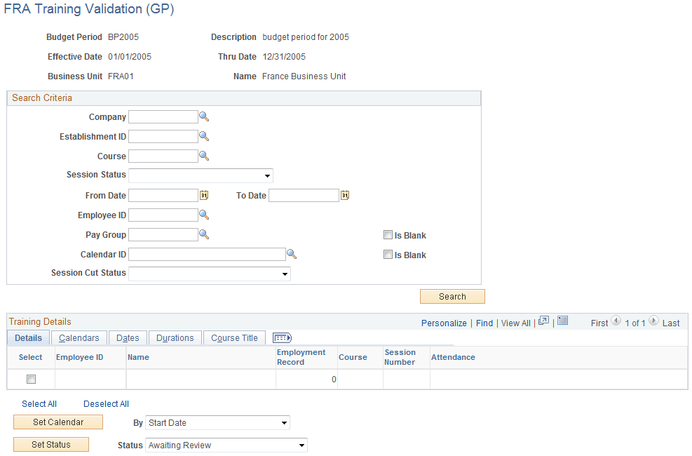 FRA Training Validation (GP) page