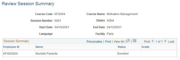Review Session Summary page