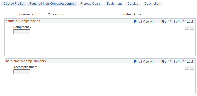 Courses - Required Instr Comps/Accomps page
