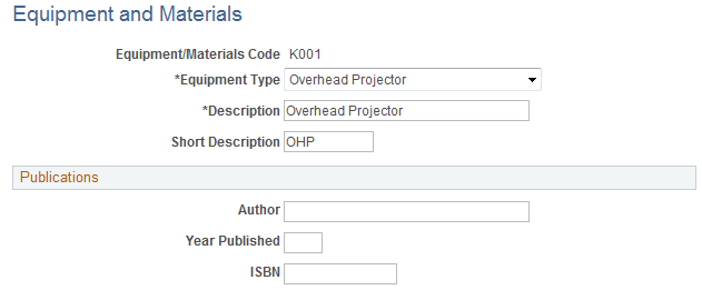 Equipment and Materials page