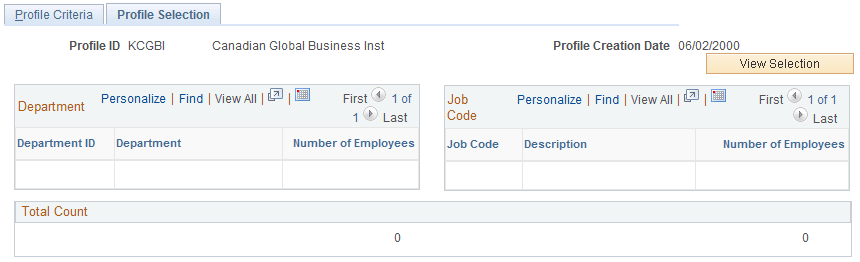 Profile Selection page
