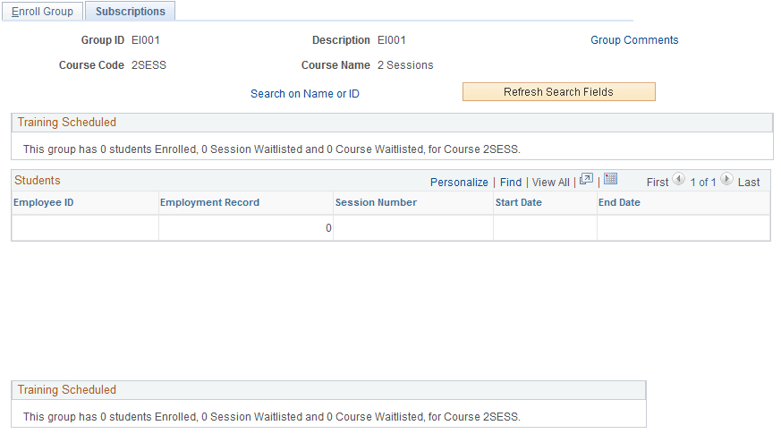 Enroll by Group - Subscriptions page (after clicking Load Students)